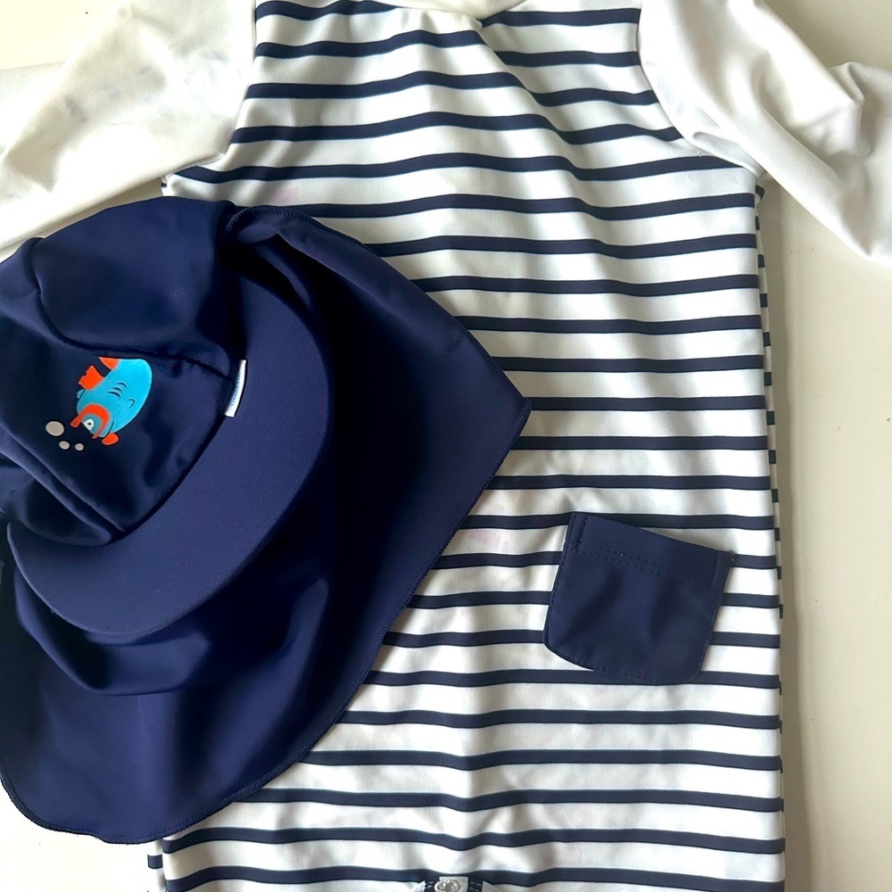 Striped Baby Swimsuit with Hat